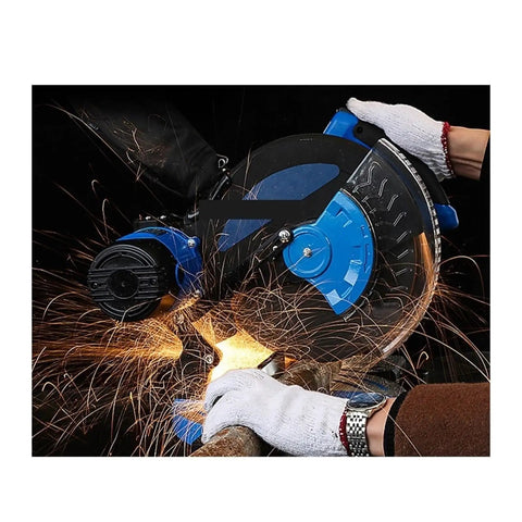 Belt Drive 2600W Miter Saw Cuts Wood And Aluminum Profiles Like Butter cutting through metal with sparks flying, showcasing precision and power.
