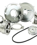 Badass Chrome Alternator Conversion Kit Packin 75 Amp Punch For Type 1 Air Cooled Vw Engines And Legendary Dune Buggy Rides Comes Fully Loaded With Pulley And Belt. Chrome alternator parts, belt, and hardware.