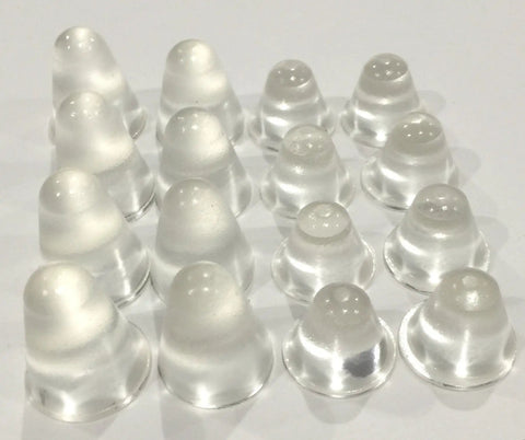 16 Piece Set Cone Shaped Clear Rubber Bumpers With Self Adhesive Tall Feet In 3 Sizes For Electronics, Computer Equipment, Audio Gear