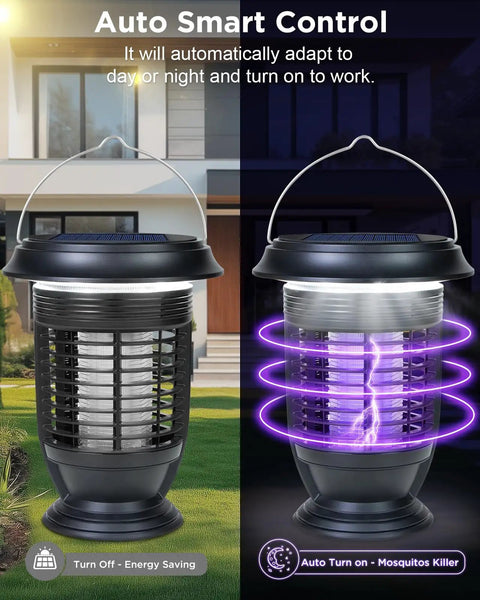 All In One Solar And USB C Rechargeable Bug Zapper With LED Light 2 In 1 Mosquito Killer For Outdoor Patio Garden at night