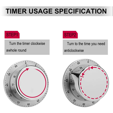 Durable Stainless Steel Multi Function Kitchen Timer With Rotating Dial And Countdown Indicator usage instructions