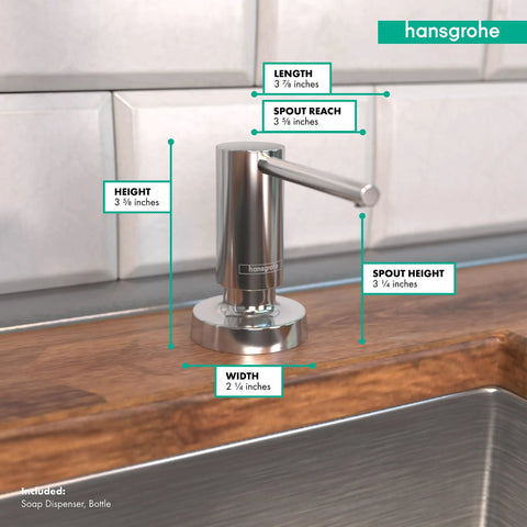 Talis Modern Soap Dispenser For Bath And Kitchen Sink Chrome Finish, 16 Oz Capacity, Above-Counter Mount on wooden countertop