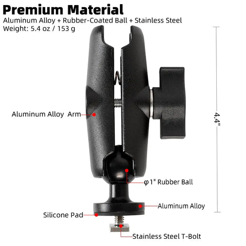 Badass Rock Solid 1 Inch Track Ball Mount With T Bolt Attachment And Medium Double Socket Arm Hella Durable Aluminum Build For Kayaks Boats Trucks And Ram Gps Brackets