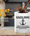 Sailor Coffee Mug 11oz White For Boaters And Sea Dogs, Funny Sailboat Glass Gift with sailing quote and anchor design spilling coffee