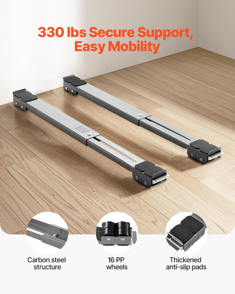 Heavy Duty Appliance Rollers With Extendable Base, 16 Wheel Under Furniture Moving Cart For Fridges, Washers, Dryers And Dishwashers, Mini Fridge Stand, Adjustable From 17.5 To 27.6 Inches, Gray
