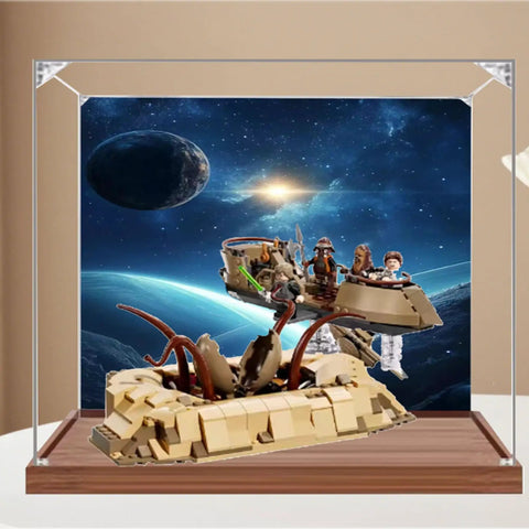 Clear Acrylic Display Case For Lego 75396 Airship And Crater Model, Dustproof And Waterproof Protection, High Clarity on Wooden Base