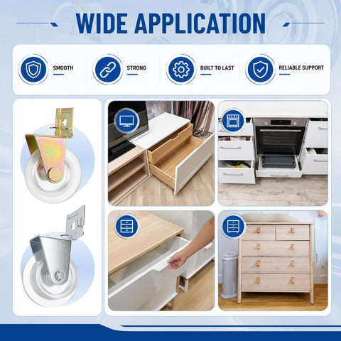 Top Notch 8 Pack Drawer Roller Replacement Kit With Durable Nylon Wheels And Robust Steel Brackets For No Sweat Kitchen Cabinet Slide Fix And Quick Hardware Tune Up in use with smooth rolling drawers.