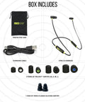 Box contents of Xtra Two Point Zero Bluetooth Earplug Earbuds With 27 Decibels NRR Noise Isolation OSHA Compliant Hearing Protection.