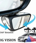 Badass Dual Wing Blind Spot Mirrors For Tesla Cybertruck 2023 showing 360° rotation feature and clear lens for enhanced visibility.