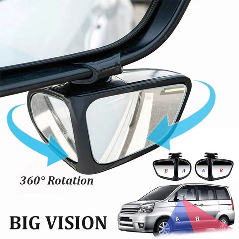 Badass Dual Wing Blind Spot Mirrors For Tesla Cybertruck 2023 showing 360° rotation feature and clear lens for enhanced visibility.