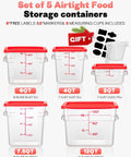 Clear 4 Quart Food Storage Container Set With Red Lids, 4 Pack Square Containers BPA Free Hot And Cold Resistant