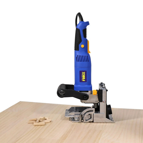 Pro Shop Grade Dual Spindle Dowel Jointer Woodworking Tool 710 Watt Motor on wood with dowel pins for precision projects.