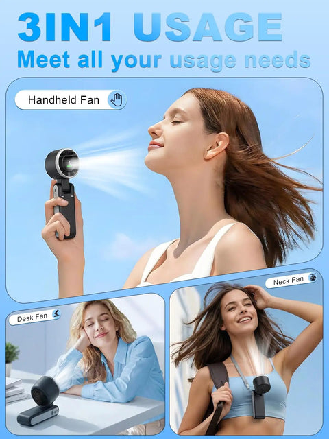 Multiple styles of Portable Handheld Turbo Fan 5 Gear Wind High Speed Air Turbo Tech Rechargeable Battery Up To 13 Hours 3 In 1 use