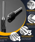 Double Cut Carbide Burr Set Eight Pieces Heavy Duty Tungsten Carbide Rotary Burrs One Quarter Inch Shank Die Grinder Bits