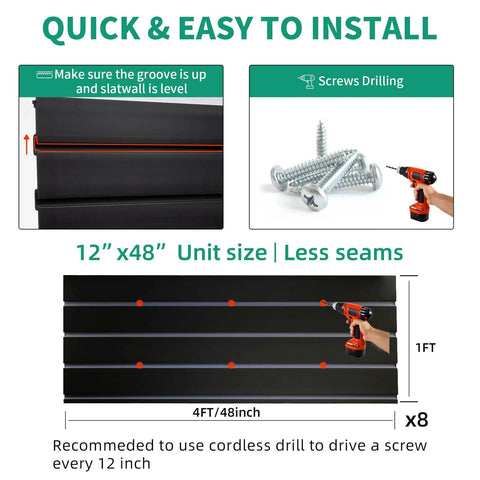 Installation guide for Black Slat Wall Paneling For Garage Storage, Heavy Duty Slatwall Panels With Power Tool Organizer Wall Mount
