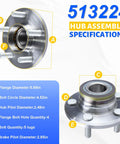 Front Wheel Bearing Hub Assembly 2x 513224 for 2005-2014 Chrysler, Dodge, and Magnum with 5 lug specifications chart