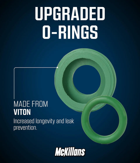 Image of upgraded O-rings made from Viton, highlighting increased longevity and leak prevention, part of the garden hose quick connect set.