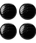 4 Piece Wheel Hub Center Cap Decals Sporting A Slick Usa Flag Graphic And Glossy Black Vinyl For Your Ride No Fuss Peel Stick Install Heavy Duty Weatherproof, set of four black glossy vinyl cap decals.