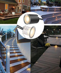 In Ground LED Deck Light Kit With 32mm Protective Shell IP67 Waterproof Outdoor Landscape Lighting 12V Low Voltage Warm White Glow Easy Install features glow on decks, stairs, paths