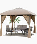 Arc Roof Patio Gazebo 10x10 Outdoor Canopy Tent With Curved Roof Design, Double Tier Top, Privacy Curtains