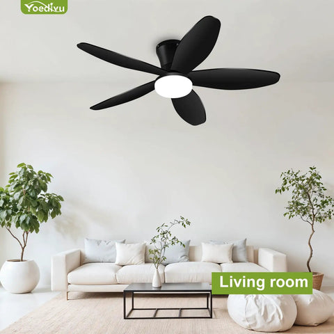 No Sweat When You Run This Ace 42 Inch Low Profile Flush Mount Ceiling Fan With Smart Lighting Remote Control And Six Speeds for living room cooling.