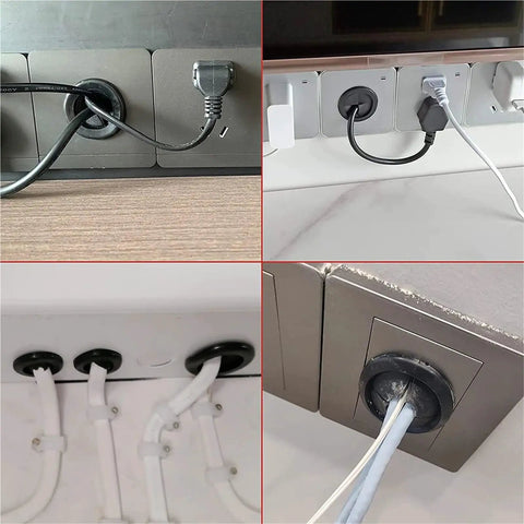 Must Have 200 Pcs Rubber Grommets To Neatly Tame Messy Cords And Wires With Durable Soft Inner Base That Prevents Fraying Around Sharp Desk Edges While Acting As Perfect Wire Organizers For Any Workspace Setup Today. black rubber grommets in desk cable holes organizing cords