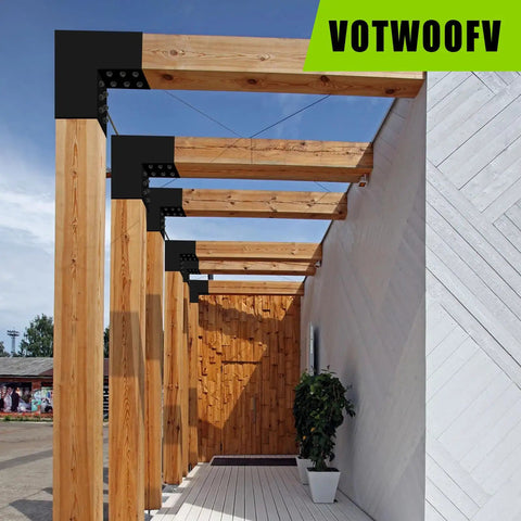 4x4 L Shaped Pergola Bracket Kit With 2 Way Wood Post Brackets For Indoor Outdoor Use And Easy Install, 90 Degree Corner Brackets For Gazebos Patios Porches And Log Cabins, Heavy Duty Galvanized Steel With Screws, 4 Pack