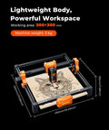 ACMER S2 12W laser engraver with black frame and orange clamps; 300x300 mm work area engraving on wood panel