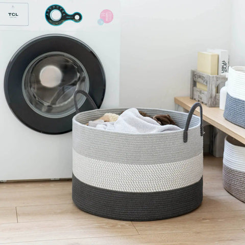 XXL Woven Rope Storage Basket With Handles In Grey Extra Large Organizer For Nursery And Kids Room Perfect For Toys Blankets Pillows Towels And General Storage 21.7 By 13.8 Inches
