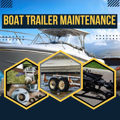 Image showcasing boat trailer maintenance with Water Resistant Lithium Complex Marine Grease, 14 Oz Cartridge for marine gear protection.