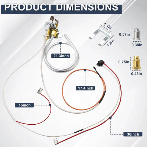 Cracubit water heater pilot assembly replacement kit with thermopile for 300/301 series gas water heaters.