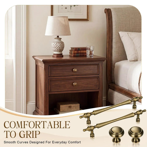Heavy Duty Antique Brass Cabinet Hardware 20 Pack Sweet Vintage Looks Tough As Nails Brushed Drawer Pulls And Knobs on nightstand