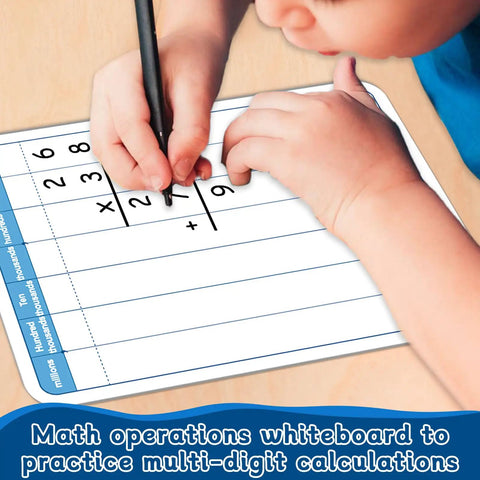 Child using 24 Pack Double Sided Whiteboards For Kids Math Practice Multiplication And Division Cardboard Boards Portable Classroom Tools 12 By 9 Inches Kid Friendly Homework Helper For Students And Team Learning In Class.