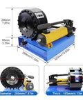 Portable Hydraulic Hose Crimping Tool Kit With 8 Die Sets; close-up of press crimper dimensions shown.
