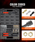 VEVOR 49-piece thread chaser set with UNC/UNF and metric taps, dies and files in heat-treated steel case.