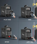 Sunstac 180A MIG Welder With Synergic LCD Control And Dual Voltage Power Up To 220V For Home Shop Projects Supporting Four Arc Modes including Flux Core Stick And Lift TIG in compact design