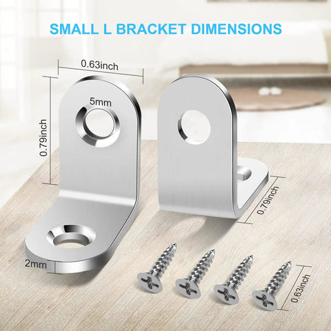 Beefy Heavy Duty Stainless Steel L Brackets Set With 100 Screws 90 Degree Right Angle Shelf Corner Braces 0.79 by 0.79 Inch