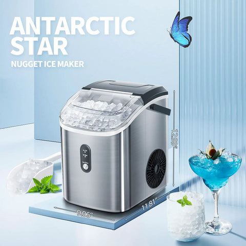 Chewable Nugget Ice Countertop Maker With One Click Operation Portable Stainless Steel Ice Machine Delivers 34 Lbs Per Day