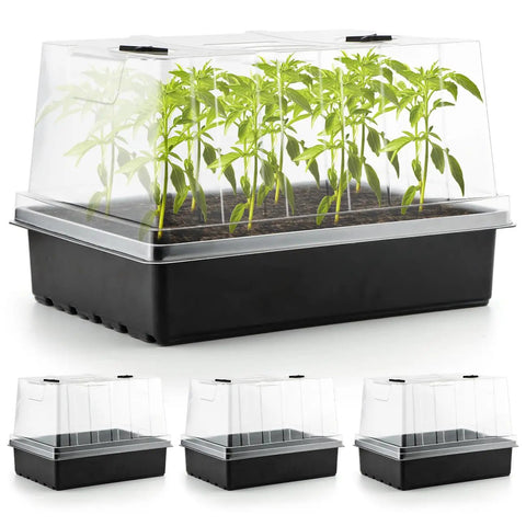 4 Pack Seed Starter Trays With 5 Inch Tall Humidity Domes For Strong Seedlings Reusable Germination Kit For Microgreens Herbs