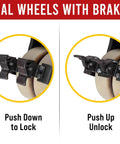 Four Pack 8 Inch ISO Shipping Container Double Caster Wheels With Brakes close-up showing lock and unlock mechanisms.
