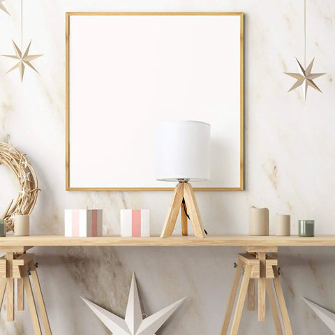 Cozy Kids Table Lamp With Fabric Shade And Wood Tripod Base on desk, ideal for kids room, office, or dorm, warm white glow