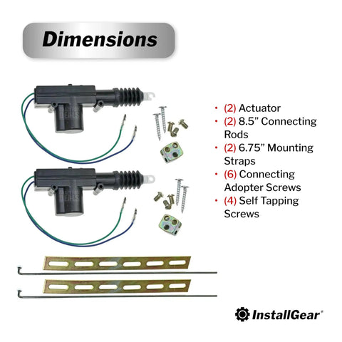 Universal Car Power Door Lock Actuator Two Pack Plug And Play Replacement Kit With Heavy Duty Mounting Straps for quick install parts.