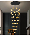 MVP Spherical LED Pendant Lamp For Staircase Living Room Showcases Nordic Vibe Energy Efficient Globe Hanging Light Fixture in gold.