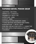 Heavy Duty Steel 4 Piece Tapered Bevel Pinion Gear Set For Hardware And Mechanical Transmission, 10mm Shaft, 1.5 Modulus, 16 Teeth