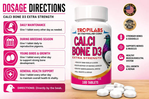 Pigeon Calcium Bone D3 Supplement With Vitamin D3 And Collagen, Extra Strength Formula For Bone Health And Eggshell Quality, 100 Tablets bottle