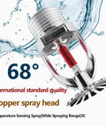 Heavy Duty Fire Sprinkler Head Built Tough For Kitchen And Sauna Spots Straight Up High Temperature Guard For Smoke Ducts With No Sweat Quick Mount Design And Upward Spray Protection, close-up of copper spray head.