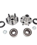 Front Wheel Hub And Bearing Kit With Seals And Retaining Clip Nut 2 Piece Replacement Set For Subaru Legacy Outback Impreza Forester And Baja 1990 To 2004 Without ABS shown.