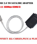 Plug And Play SATA IDE USB Two Point Zero Hard Drive Adapter Cable With External Power Supply for 2.5 and 3.5 inch HDD SSD