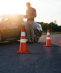 Heavy Duty 28 Inch Traffic Safety Cones Set Of 6 With Handles High Visibility Orange With Reflective Collars in parking lot