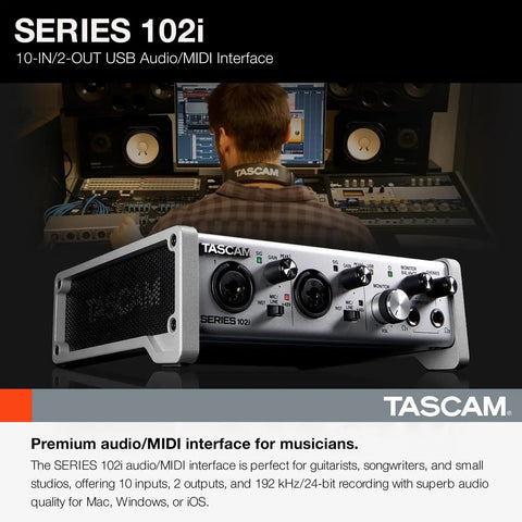 Man using 10 In 2 Out USB Audio Interface With MIDI And DAW Software For Songwriting, Podcasting, And Home Studio Recording